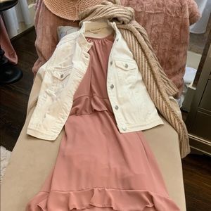 NWOT. Dusty Rose Halter Neck Ruffle Maxi Dress; MADE IN THE USA!